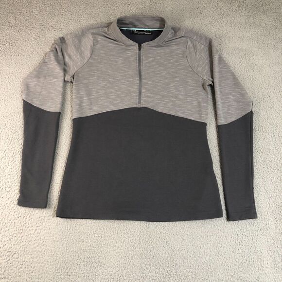 Under Armour Sweater Womens Medium‎ Gray 1/2 Zip Fitted Logo Coldgear Pullover - Picture 1 of 7